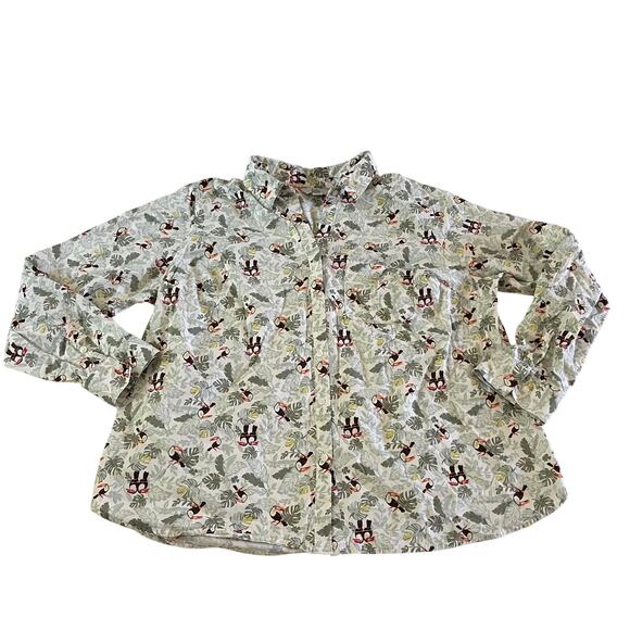 Croft & Barrow Long Sleeve Casual Button Up Plus Sz 1X Toucan Bird Green Leaf - Picture 1 of 8
